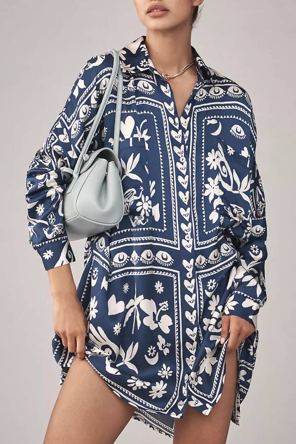 Corey Lynn Calter Long-Sleeve Printed Mini Shirt Dress