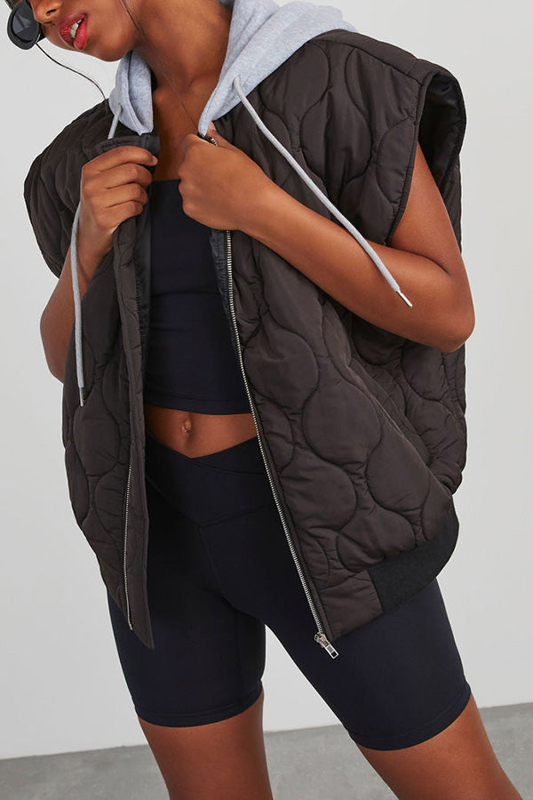 Fall and Forever Zipper Pocket Hooded Quilted Cotton Vest