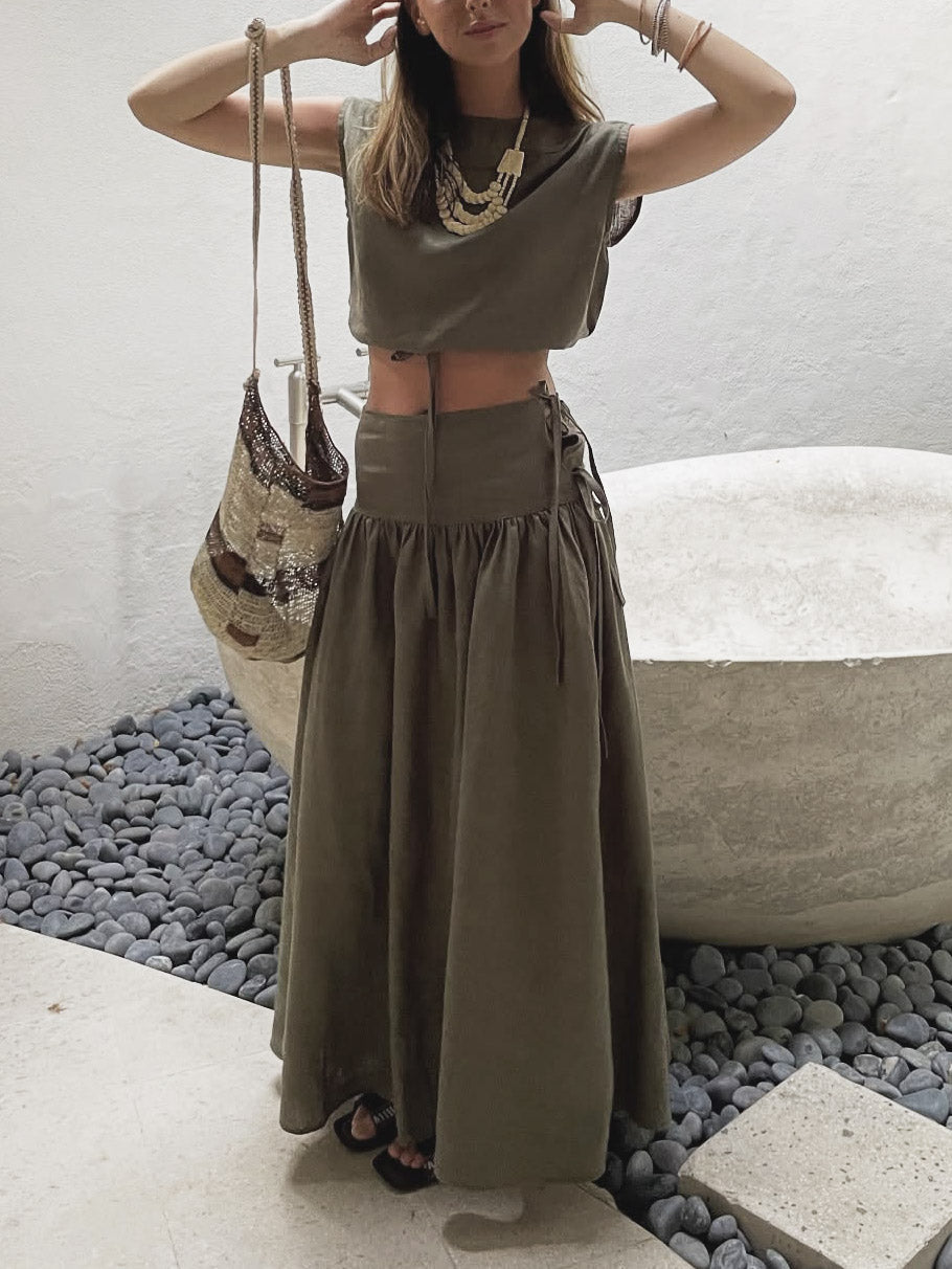 Débardeur court décontracté à cordon de serrage