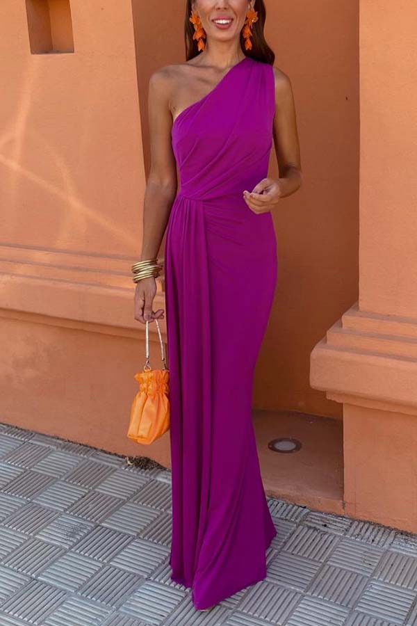 Capita Ruched One Shoulder Sleeveless Dress Purple