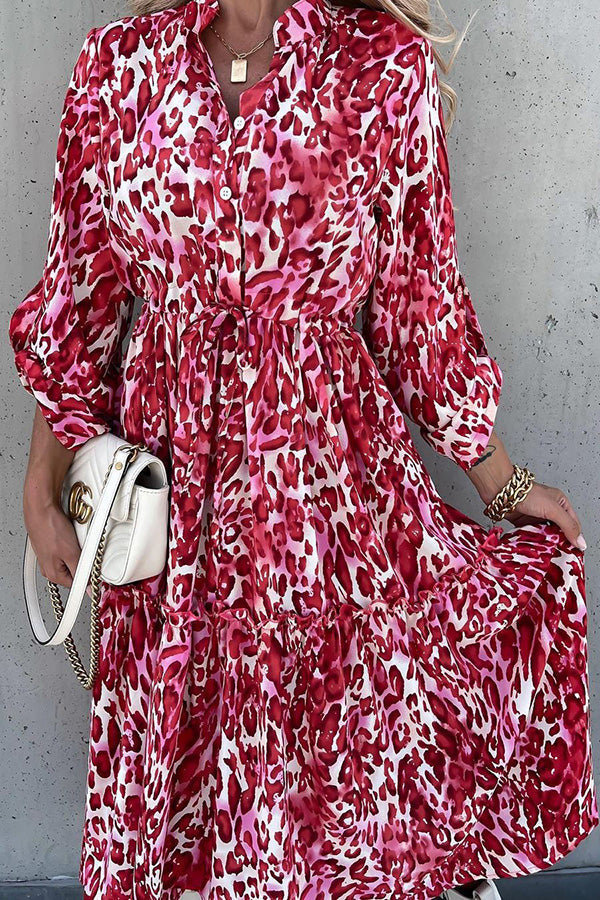 Floral Printed Tiered Midi Dress Red