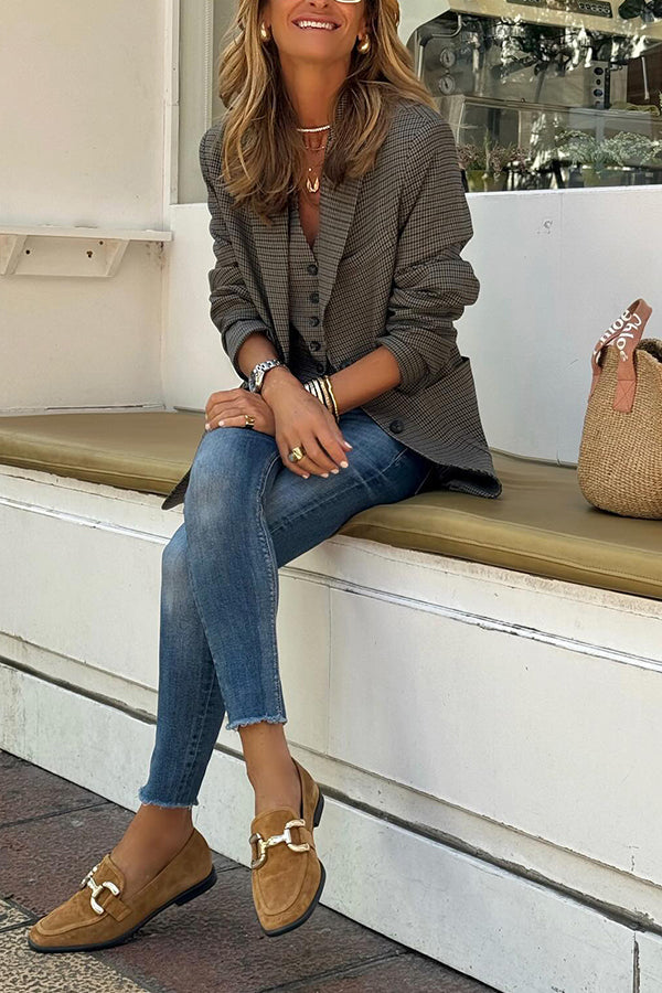 plaid lapel blazer Black