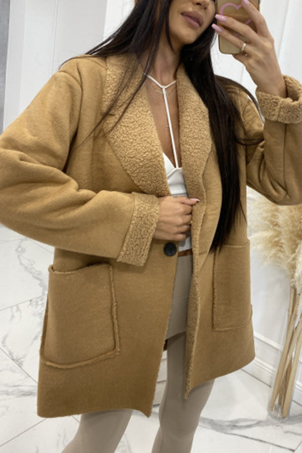 Warm short sherpa women's jacket Khaki