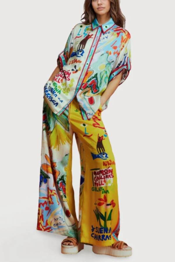 All-match satin print holiday set