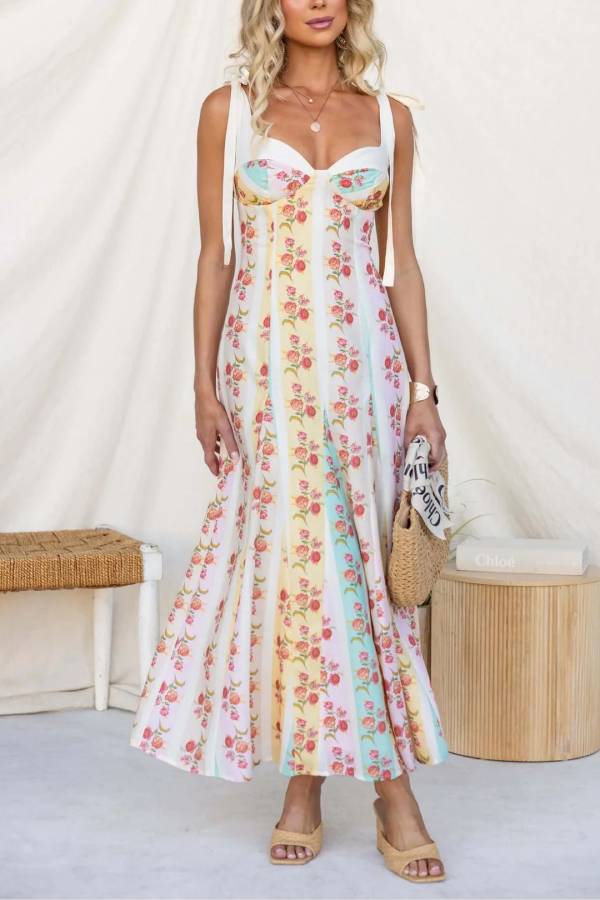 Bow Tie‑Strap Printed Maxi Dress ****