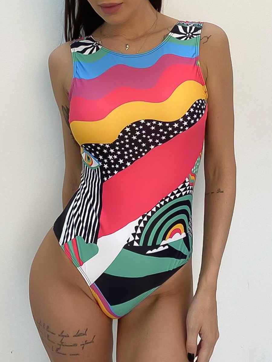 Abstract Printed One-piece Swimsuit Pink