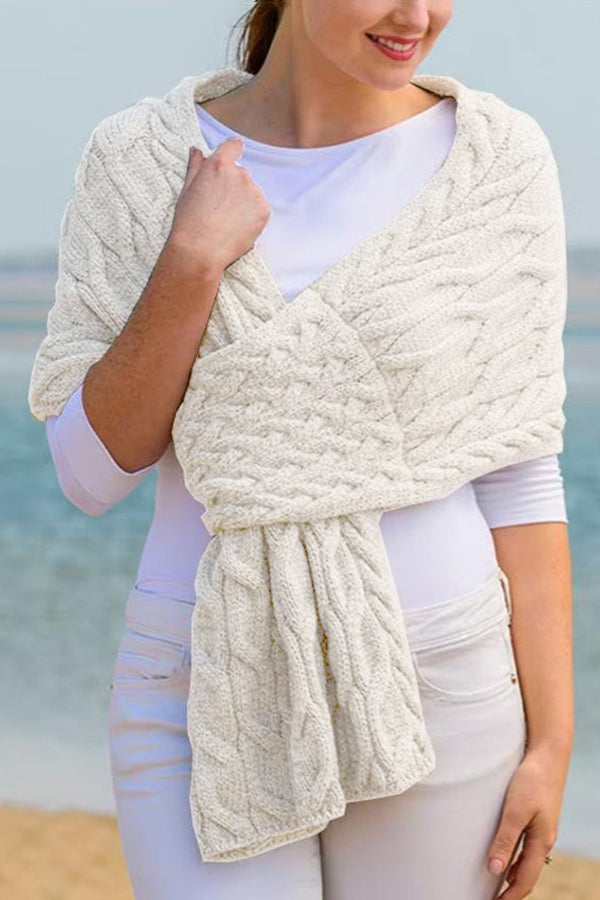 Fashionable women's knitted shawl scarf White One Size