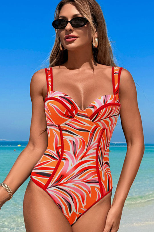 One-piece Patchwork Strap Swimsuit Floral color