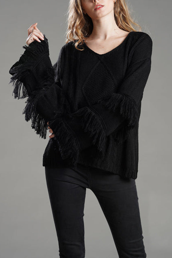 LOOK WHAT YOU MADE ME DO TASSEL KNIT SWEATER Black