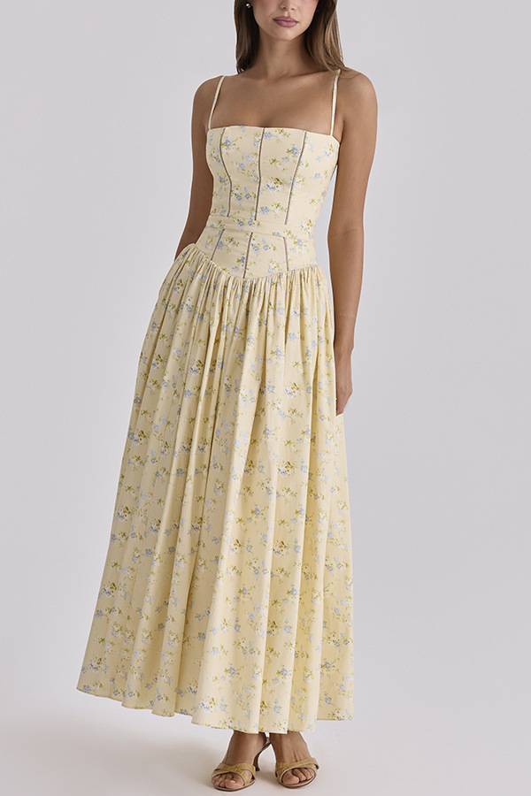 Spaghetti Strap Corset Floral Midi Dress