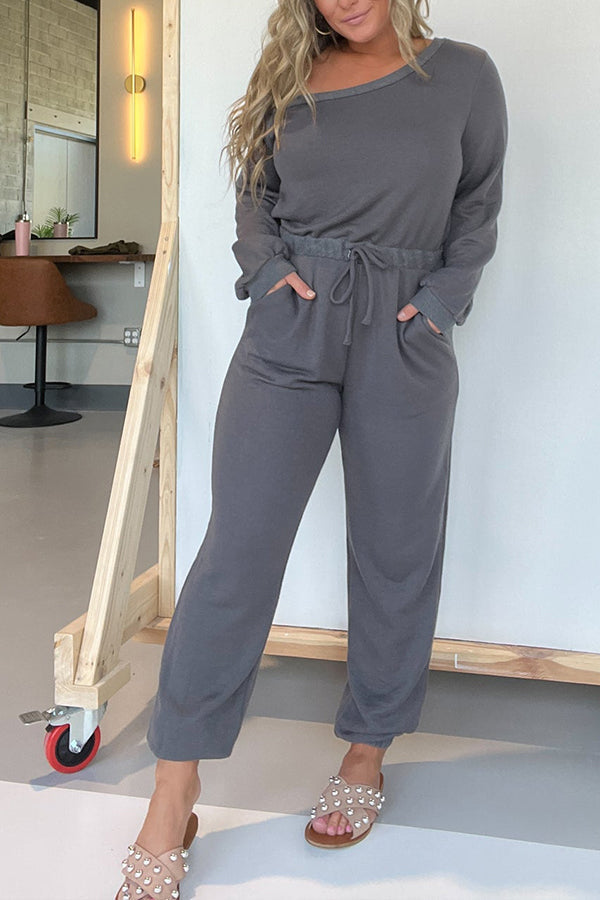 DARE ME OFF THE SHOULDER JUMPSUIT CHARCOAL Carbon black