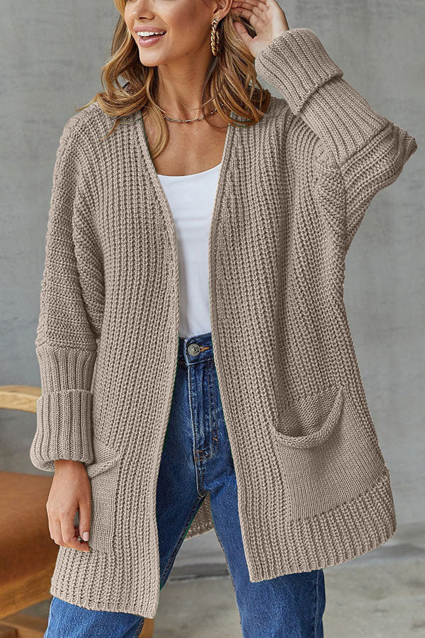 loose mid length sweater cardigan coat large size casual Khaki