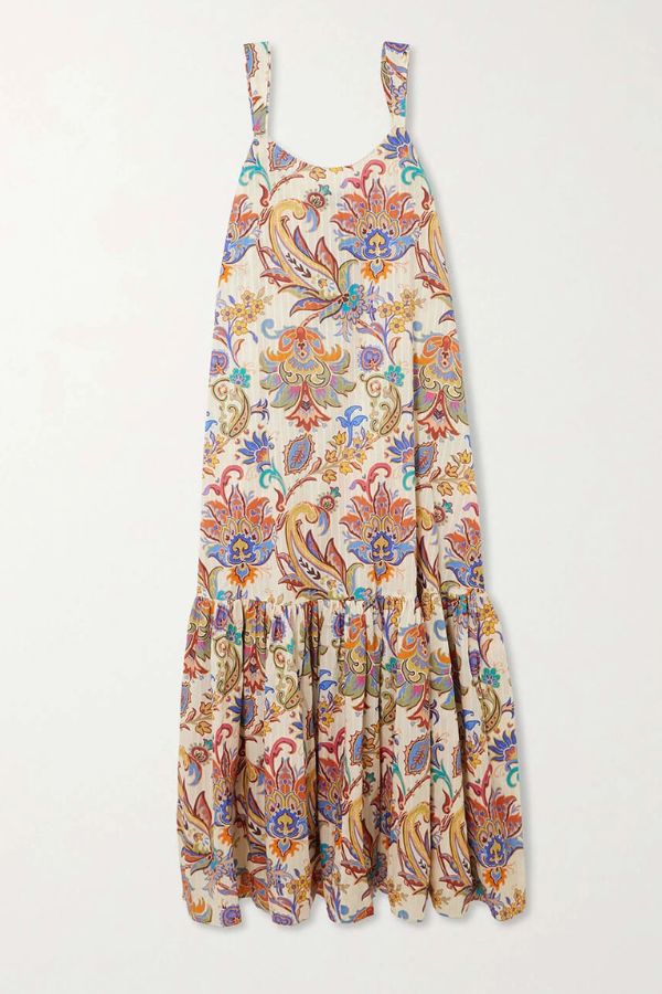 Unique Ruched Layered Paisley Print Maxi Dress