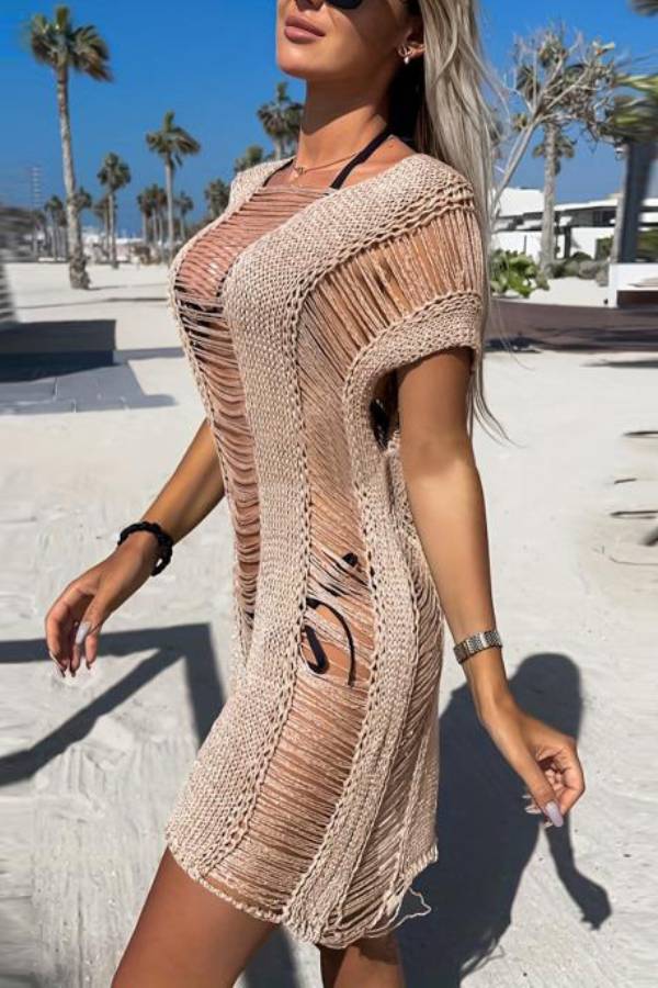 Openwork Knit Off-Shoulder Cover-Up Dress