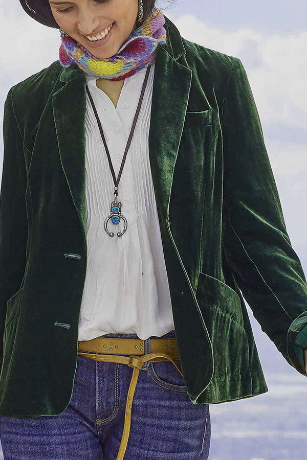 Gold velvet solid color fashion casual suit jacket Green