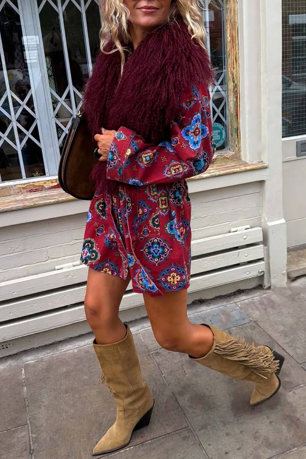 Red Tile Denim Shacket