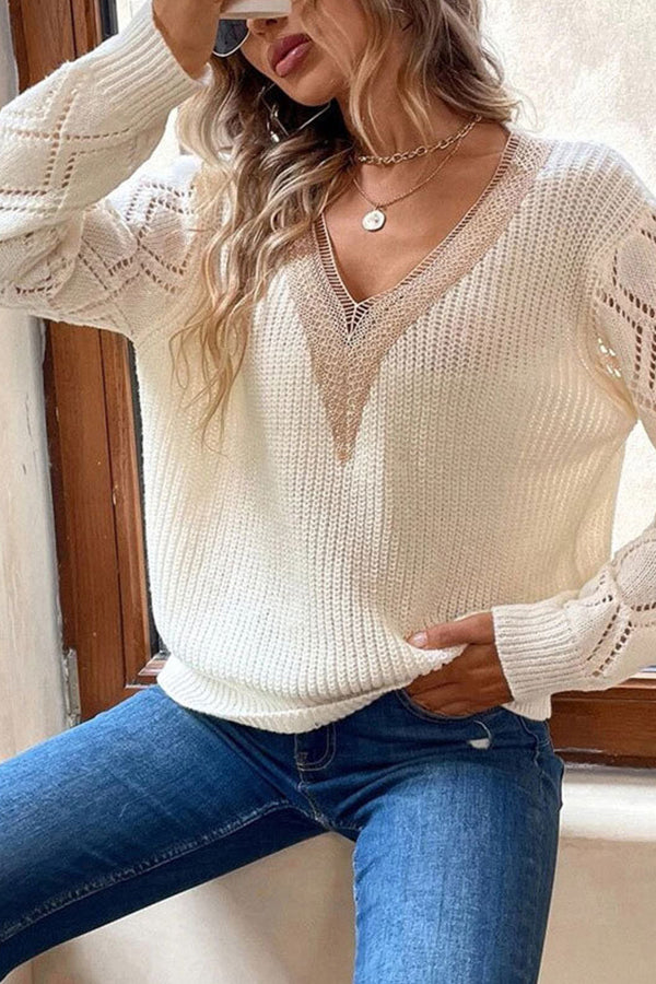 Loose casual pullover women's knitted sweater White