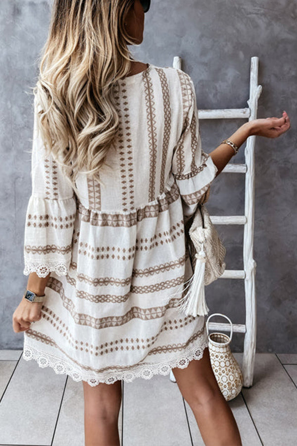 SWEETLY IMPRESSIVE BOHO LACE MINI DRESS - 2 COLORS