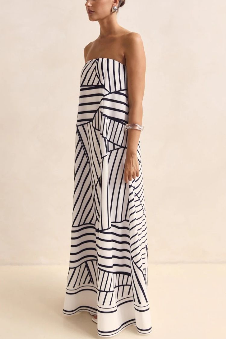 Unique Print Sexy Tube Top Back Zipper Loose Maxi Dress