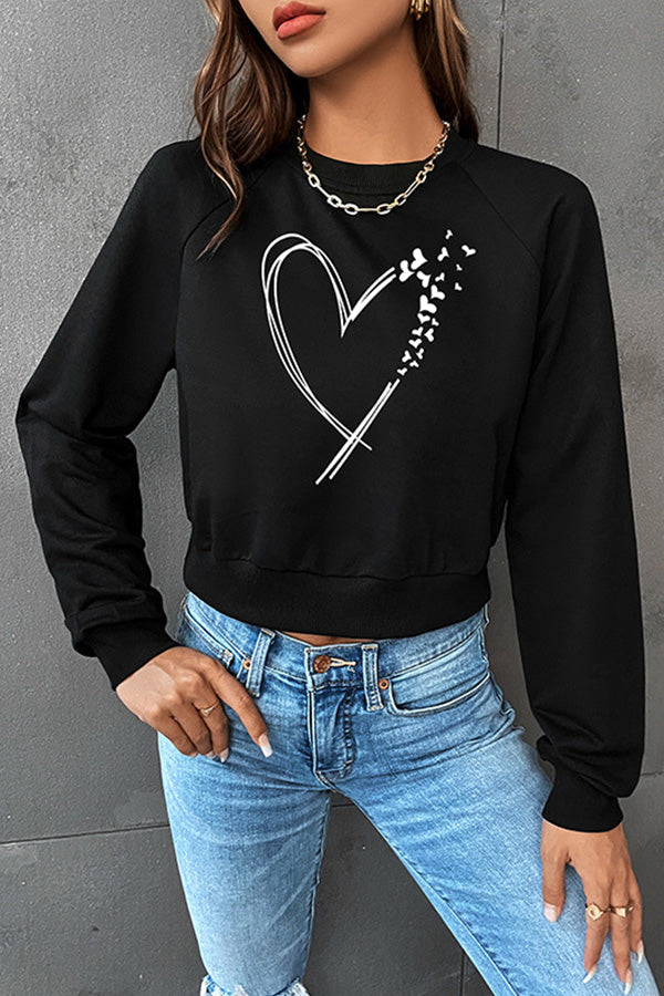 Short cropped round neck love sweatshirt
