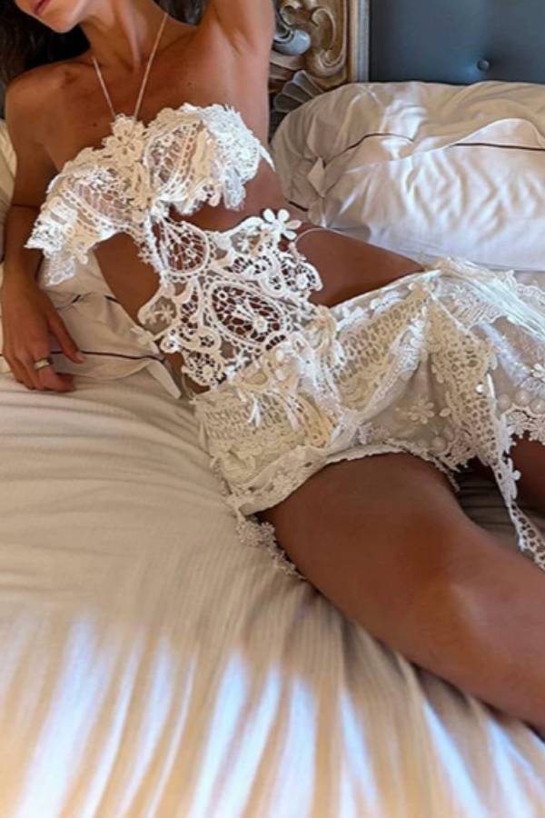 Crochet Halter Lace Hollow‑Out Two‑Piece Set