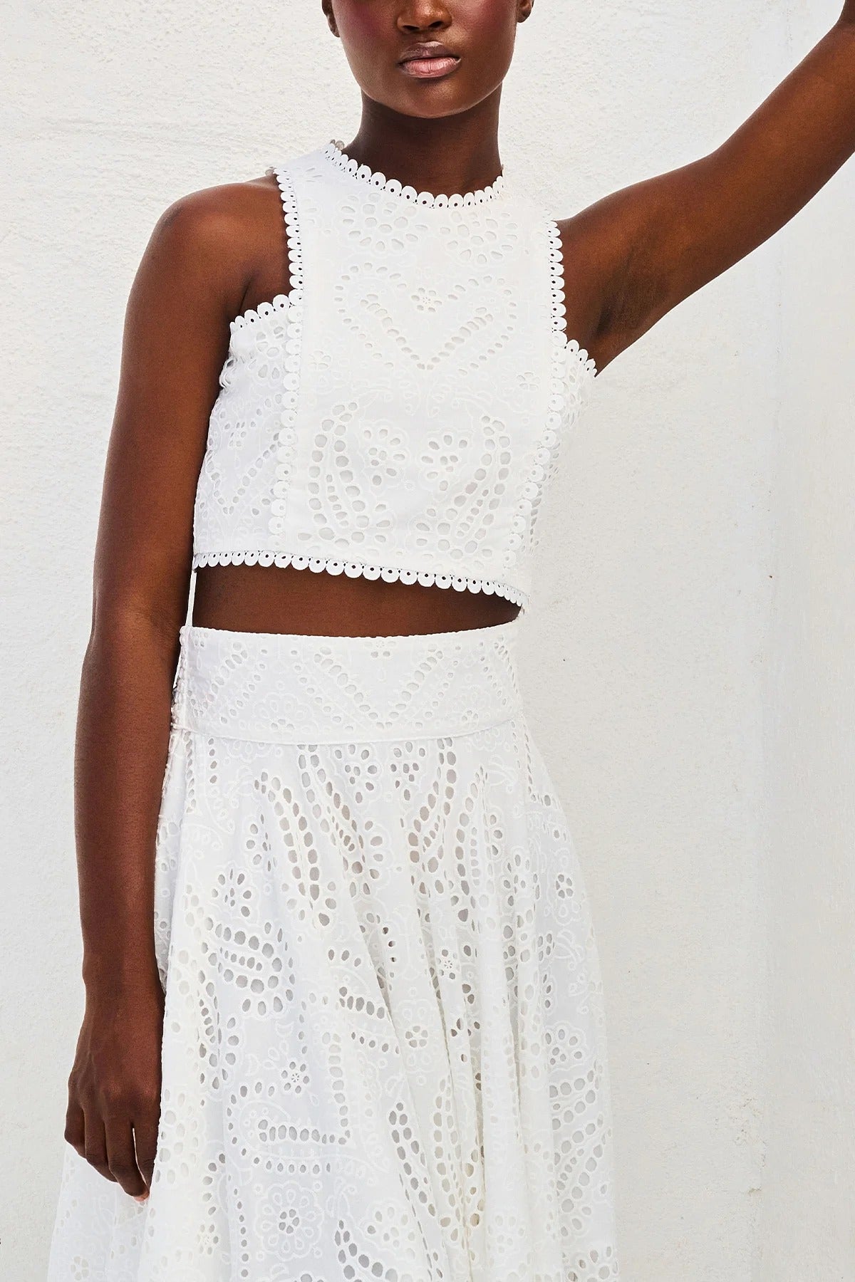 Paris Dreaming Embroidered Lace Crop Tank Top White