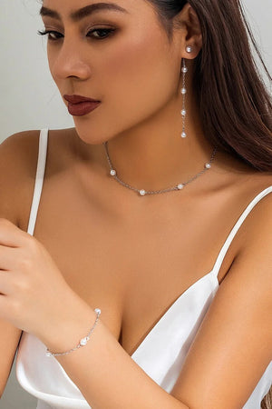 Faux Pearls Alloy Chain Fashionable Dangle Earrings Jewelry Set Silver one size