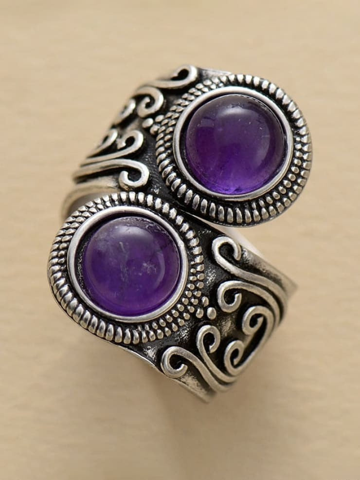 Natural Amethyst Silver-Plated Ring Purple one size