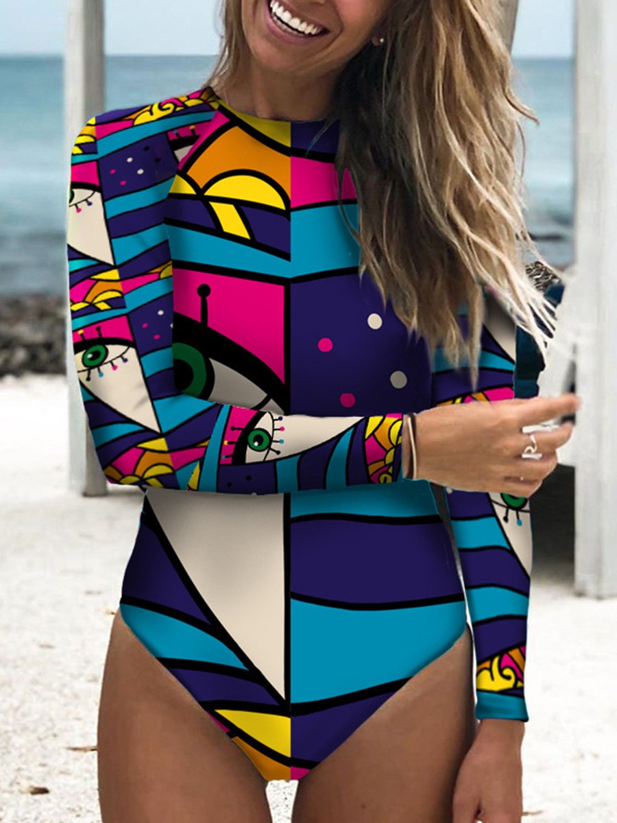 Abstract Printed One-Piece Swimsuit Blue