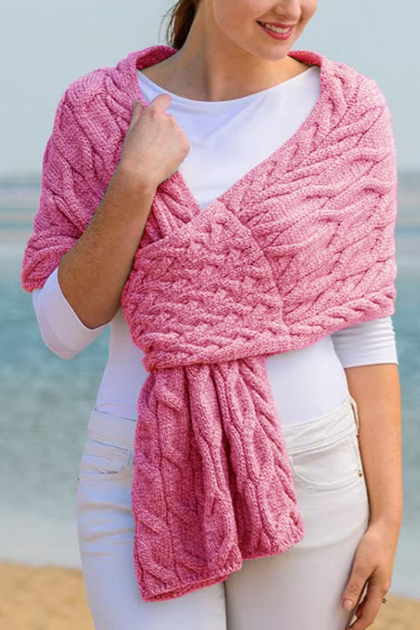 Fashionable women's knitted shawl scarf Pink One Size