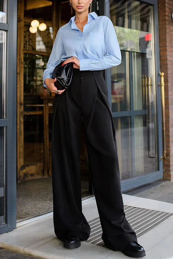Palazzo Style High Waist Wide Leg Pants Black