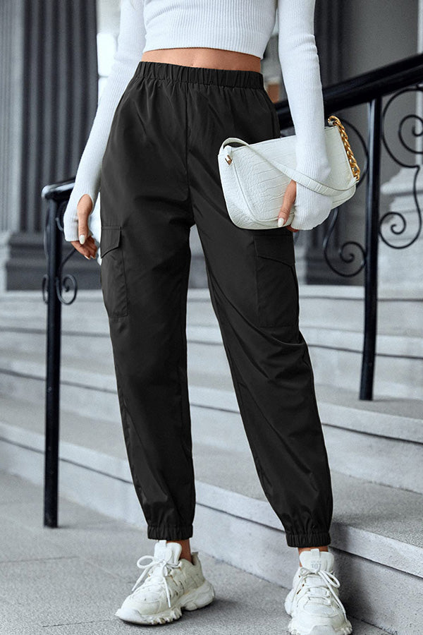 Multicolor Casual Cargo Pants Multi-Pocket Skinny Pants Black