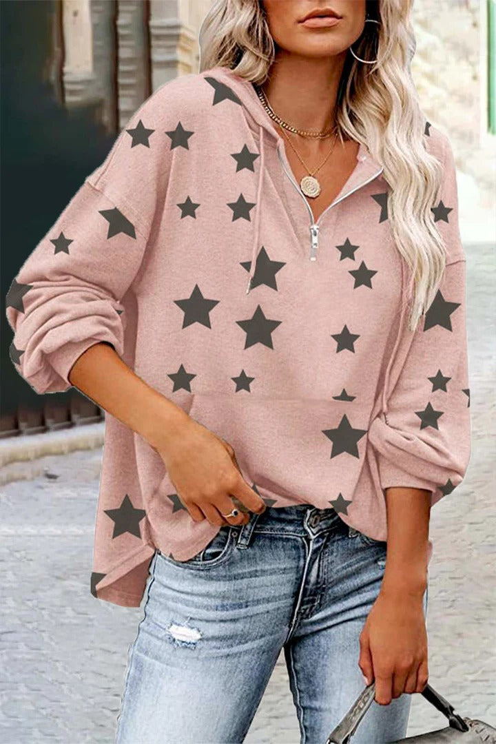 Women's V-neck Star Sweatshirt Pink