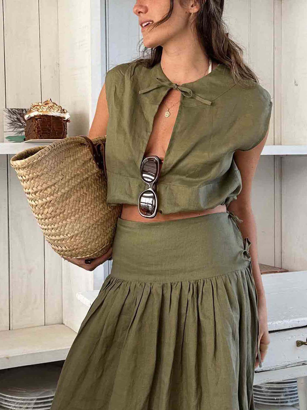 Débardeur court décontracté à cordon de serrage