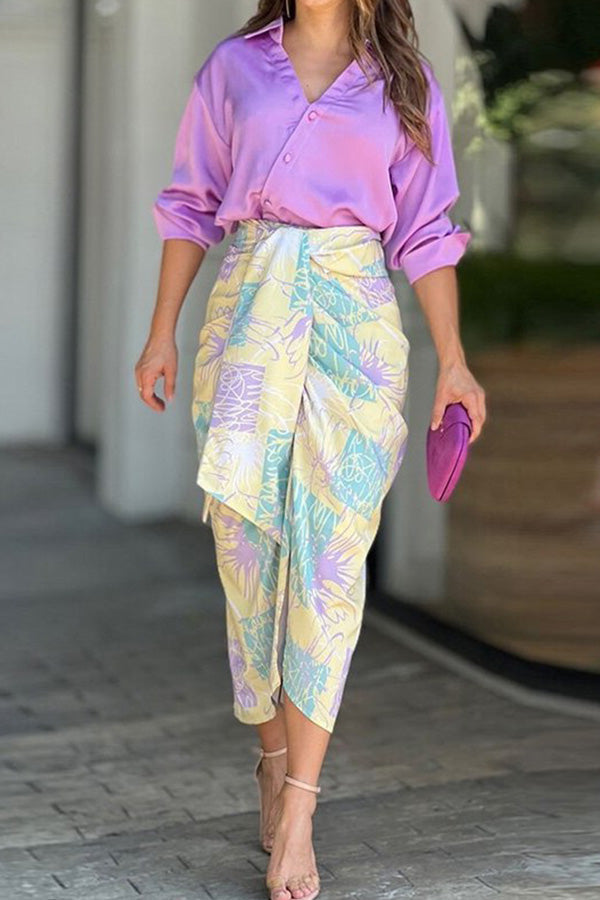 Elegant commuter shirt top pleated skirt suit