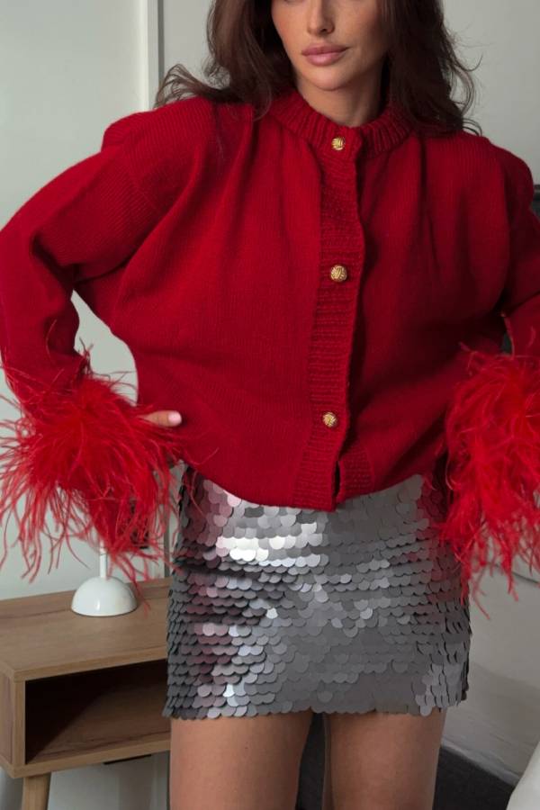 Red Letter Feather Cardigan Red