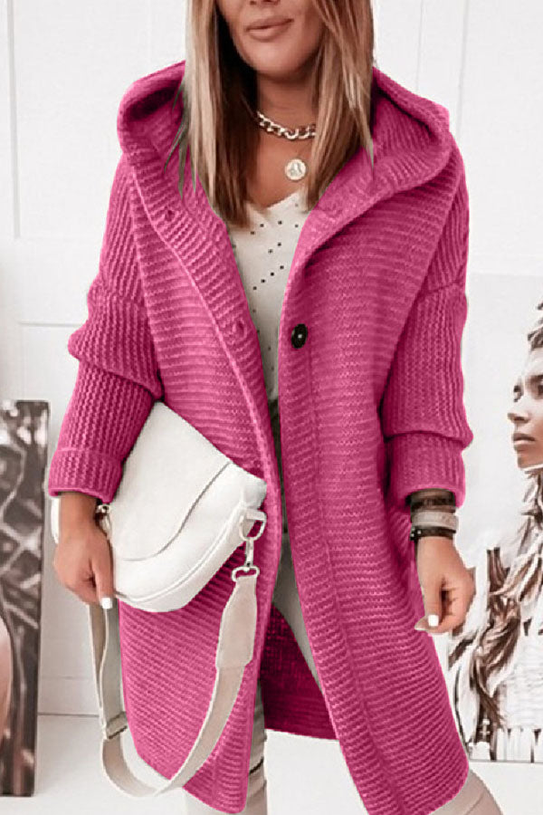 Hooded Knitwear Hood Collar Temperament Commuting Loose Cardigan Women's Sweater rose