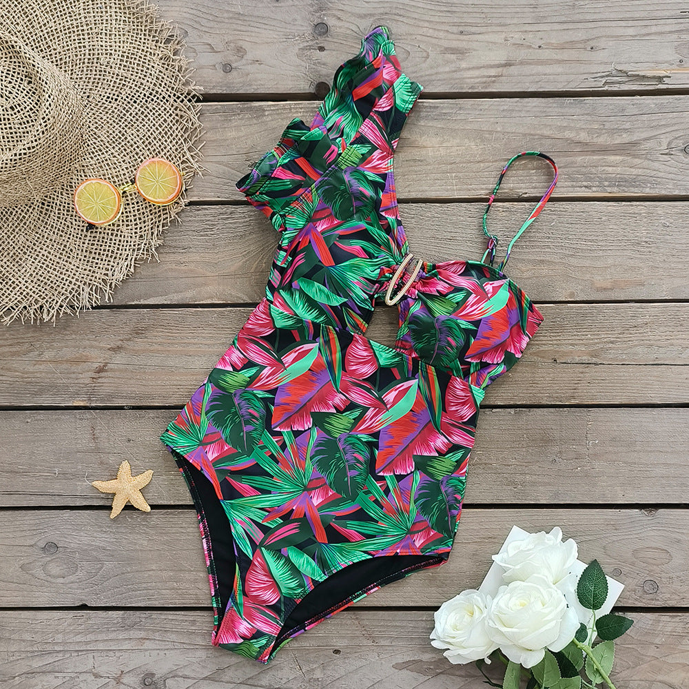One-shoulder bodycon ruffled swimsuit 10