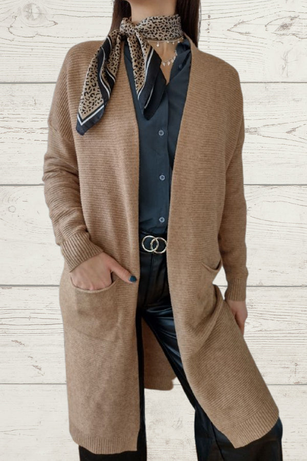 Long Horizontal Knit Tank Top Camel