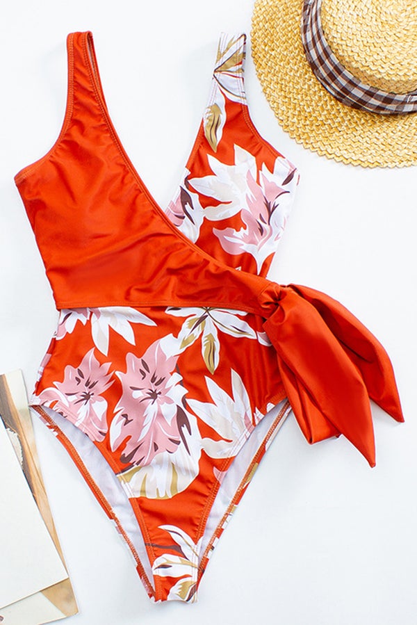 Colorful and Cute Lemon Print Bikini Swimsuit Red