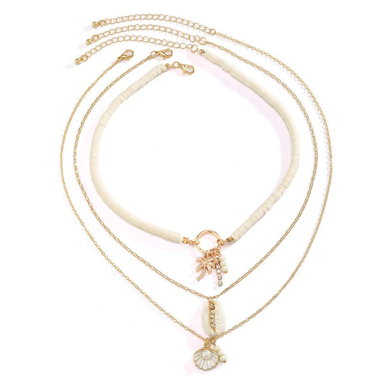 Bohemian Imitation Pearl Shell Multi-layered Necklace 4350 one size