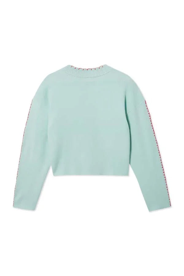 Coastal Fashion Knit Octopus Graphic Contrast Piping Button Up Loose Cardigan