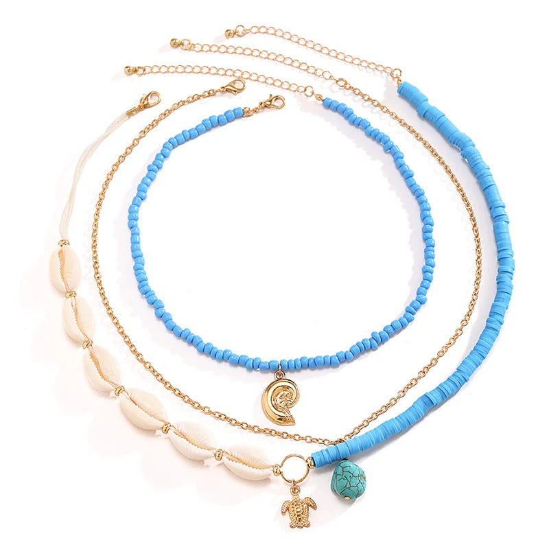 Bohemian Imitation Pearl Shell Multi-layered Necklace 4346 one size