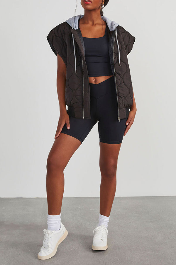 Fall and Forever Zipper Pocket Hooded Quilted Cotton Vest