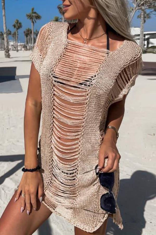 Openwork Knit Off-Shoulder Cover-Up Dress