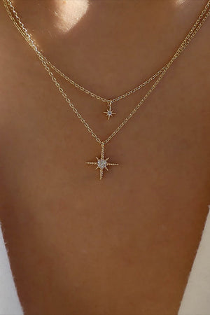 Rhinestone Star Pendants Layered Versatile Fashionable Necklace Gold one size