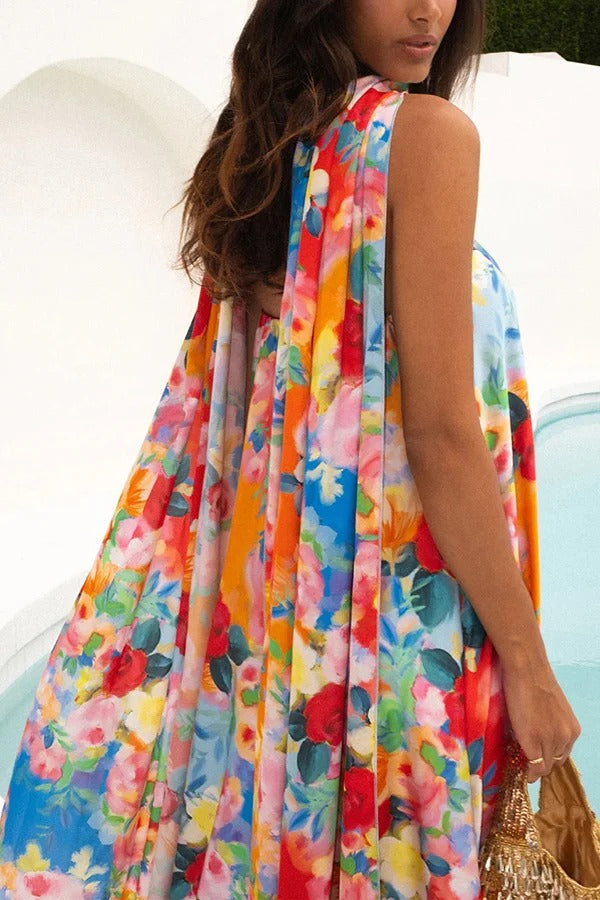 Floral Print Off-The-Shoulder Loose Holiday Maxi Dress
