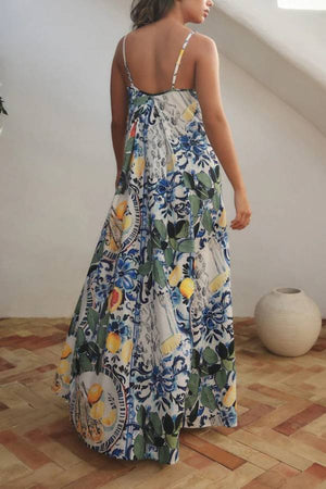 Vacation-Style Printed V-Neck Cami Maxi Dress