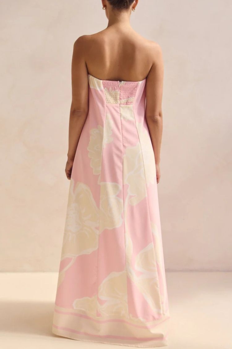 Unique Print Sexy Tube Top Back Zipper Loose Maxi Dress