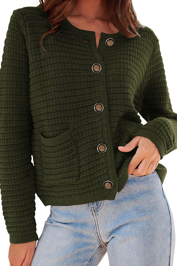 Retro long-sleeved round neck knitted new cardigan Green